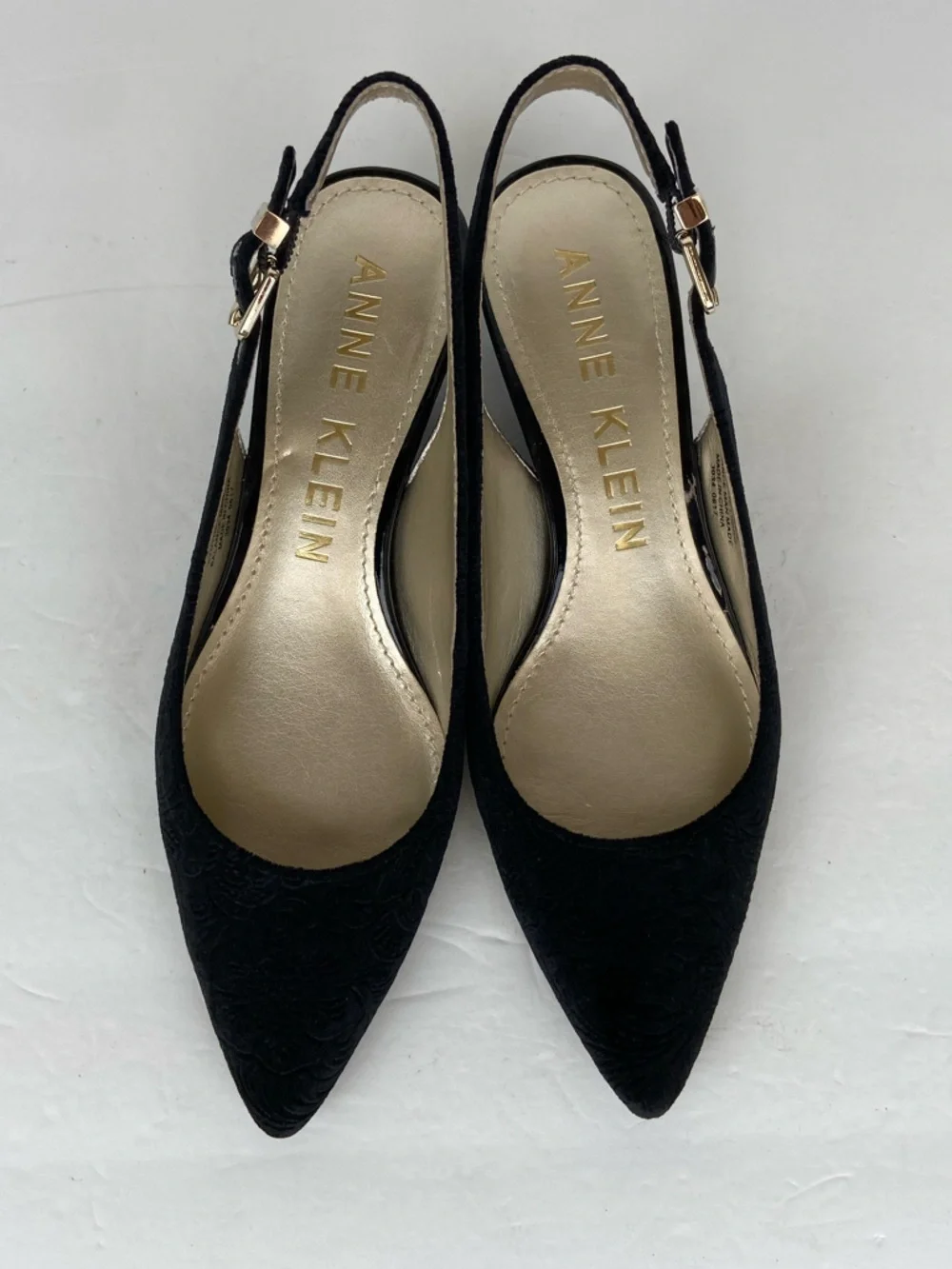 Anne Klein Expert Velvet Pump Shoes Size 7 M Black Sling Back Preppy Elegant - Picture 4 of 12